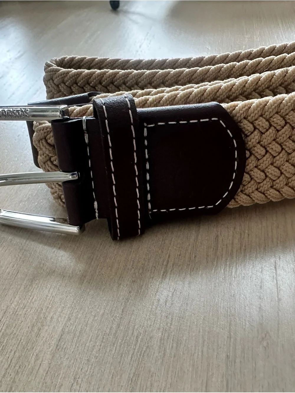 Men's Braided Tan Stretch Belt with Dark Brown Leather Trim
